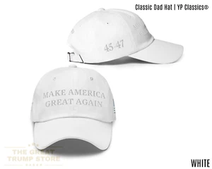 MAGA Hat White 45 47 Trump Baseball Cap Flag Make America Great Again Embroidery - Picture 1 of 21