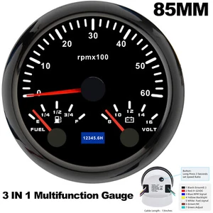 Tacómetro medidor multifunción 85MM barco 3 en 1 con voltímetro de nivel de combustible negro  - Imagen 1 de 15