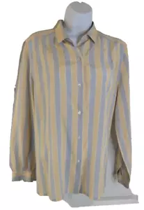 LANVIN, Camicia donna in seta, righe verticali gialle e grigie, taglia 44/XL - Foto 1 di 4