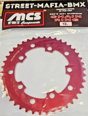 MCS CHAINRING BMX BIKE SPROCKET 42t RED USA GT Haro SE Racing Redline JMC DK new - Image 1 of 2