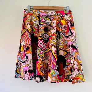 Revival Flare Skirt Pink Love Your Sunnies Psychedelic Pink Orange Floral 10 - Picture 1 of 14