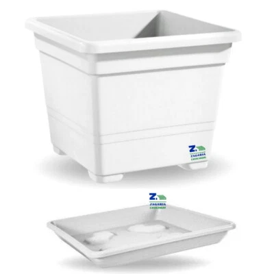 VECA VASO FIORIERA QUADRA QUADRATO COLORE BIANCO CON SOTTOVASO CM 54X54X42 H