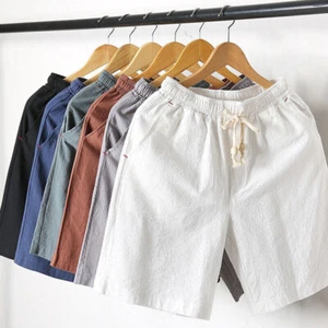 new Men Summer Cotton Linen Shorts Elastic Waist Drawstring Beach Casual Pants - Picture 1 of 11