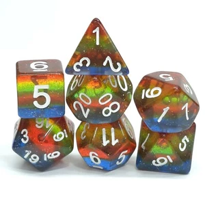 Nuevo Juego de Dados Arco Iris Brillo Translúcido Poliédrico de 7 Piezas con Bolsa D&D RPG - Imagen 1 de 4