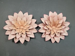 Set of 2 Pink Flower Art Wall Hanging 3D Metal Succulent Plant Home Decor - Picture 1 of 7