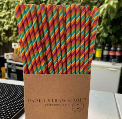 Rainbow Paper Straws 6mm x 200mm, Eco Friendly Party Straws. Pride Straws - UK - Image 1 of 4