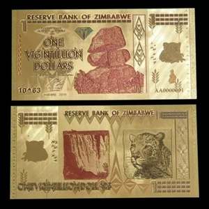 Billete de Zimbabwe 1 Vigintillion Dólar 24K Lámina de Oro Balance Rocks - Imagen 1 de 5