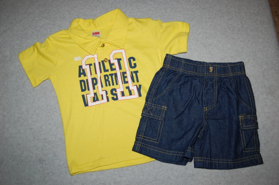 Conjunto CAMISA POLO AMARILLA Departamento Atlético Pantalones Cortos de Denim Estilo Carga 3T para Niños Pequeños Foto 1 de 1