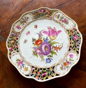 CARL THIEME 13.5" RETICULATED DRESDEN PORCELAIN HAND-PAINTED SERVING PLATE - Picture 1 of 5