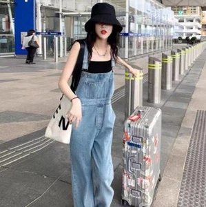 Women's Bibs Overalls Dungarees Suspenders Jumpsuits Straight Pants Casual Jeans - Picture 1 of 10