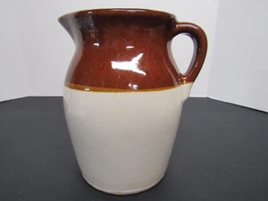 Vintage RRP Co. Roseville Ohio Pottery Pitcher Glazed Brown and Tan 8 1/2" - Picture 1 of 8