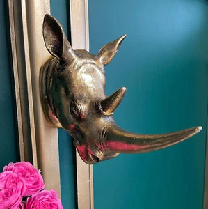 Gold Rhino Head Wall Hanging 32cm - Picture 1 of 5