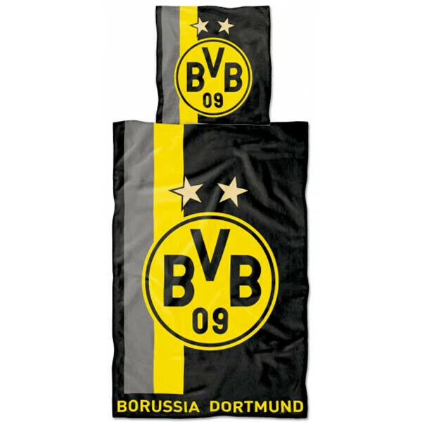 BVB Bettwäsche Streifenmuster BVB Logo 135x200 Borussia Dortmund Fanartikel Shop - Bild 1 von 2