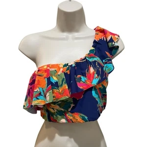 Sea Angel One Shoulder Floral Ruffle Bikini Swim Top Multicolor Damen Medium - Bild 1 von 7