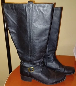 Comfortview Wide Calf Engineer Knee Boots Women's 12 M Black Leather Riding Tall - Picture 1 of 8