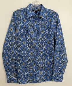 LANDS END NO IRON Supima Size 12T Blue Paisley Button Up Shirt Classic Preppy - Picture 1 of 4