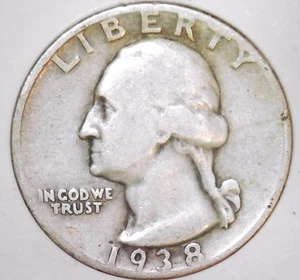 1938 S Washington Quarter - Actual Coin- 90% Silver- Very Good (W33) - Picture 1 of 2