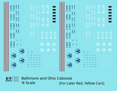 Наклейки в масштабе N K4 Baltimore and Ohio B&O желтый/поздний красный кабриолет синий и белый - Изображение 1 из 3