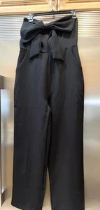 SEXY SHEIN JUMPSUIT STRAPLESS BANDEAU W/BOW STRAIGHT BAGGYLEG BLACK SZ M BUST 36 - Picture 1 of 7