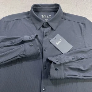BYLT Hemd Herren Medium Navy Gerippt Langarm Button Down Stretch MTBD1032_409 - Bild 1 von 10
