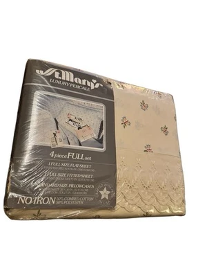 Juego completo de sábanas vintage de encaje de percal de lujo de 4 piezas florales de St Marys Foto 1 de 4