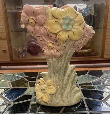 Kalmar V-75 Lustre vase,Green,pink,yellow & Gold Australian Vintage Vase 28x16cm - Image 1 of 4