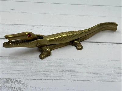 Brass Bronze Alligator Crocodile Reptile Nutcracker Nut Cracker W/ruby Eye 7” - Image 1 of 4