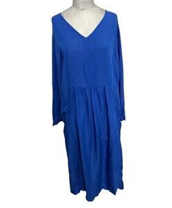 Vestido Lisa Bayne Mujer XXL Mezcla de Lino Azul Relajado Cambio Lagenlook Bolsillos - Imagen 1 de 7