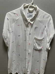 Anthropologie Rails White Sunglasses Short Sleeve Blouse Woman’s L - Picture 1 of 7