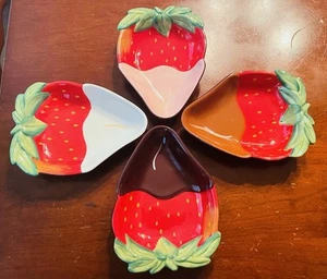 CLAY ART Erdbeere Schokolade getaucht Keramik Schale 4 Dessertteller - Bild 1 von 8