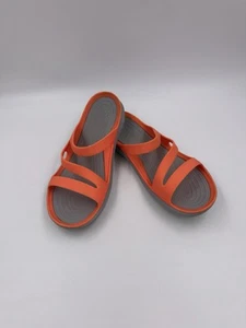 Crocs Women's Swiftwater Sandals Bright Coral/Light Grey sz W7 Slip On Comfort - Picture 1 of 15