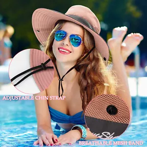 Gorra para mujer de ala ancha cola de caballo protección UV verano playa aire libre EE. UU. - Imagen 1 de 28