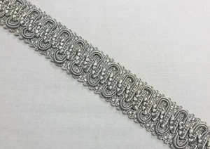 SILVER GREY SCROLL FRENCH PASSEMENTERIE SILK GALON BRAID GIMP TRIM FRINGE - Picture 1 of 1