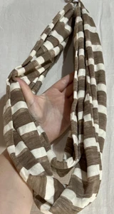 Infinity Loop Scarf Lightweight Striped Tan White Cream Excellent Condition - Picture 1 of 7