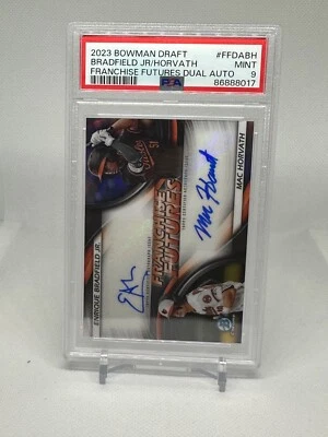 2023 Bowman Franchise Dual Auto Mac Horvath Enrique Bradfield Jr. PSA 9 #/99 - Image 1 of 2