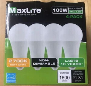 16 Bulbs Maxlite LED Light Bulb 15-Watt 100 W replacement 2700k Soft White 1600 - Picture 1 of 4