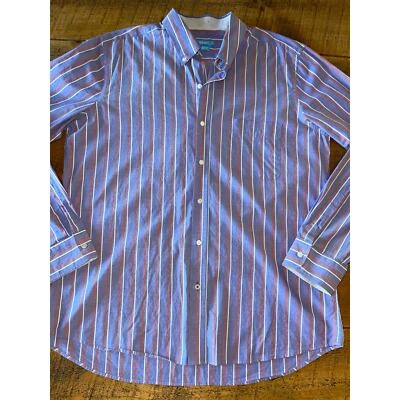 Mens J.McLaughlin Washed Out Blue Vertical Striped Button Down Shirt Size Large - Image 1 of 4