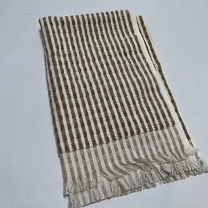 West Elm Luxe Stripe Hand Towel Reversible Loop Sand 100% Cotton Portugal NWT - Picture 1 of 9