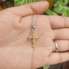 1Ct Marquise Cut Yellow Citrine Cross Pendant 14K White Gold Plated Silver