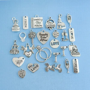 Deluxe Wedding Charm Collection Antique Silver Tone 25 Charms - COL332 - Picture 1 of 2