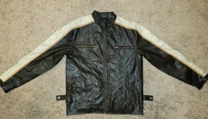 Point Zero Mens Biker Bomber Jacket Lined Striped Shoulder Arm Brown Size M Used - Picture 1 of 12