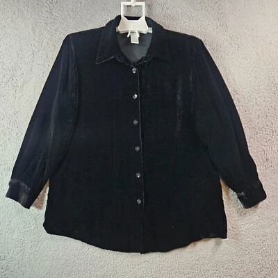 Camisa túnica Soft Surroundings terciopelo mezcla seda mujer pequeña manga larga negra -S Foto 1 de 4