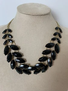 Gold Tone Black Acrylic Stone Statement Choker Necklace - Picture 1 of 6