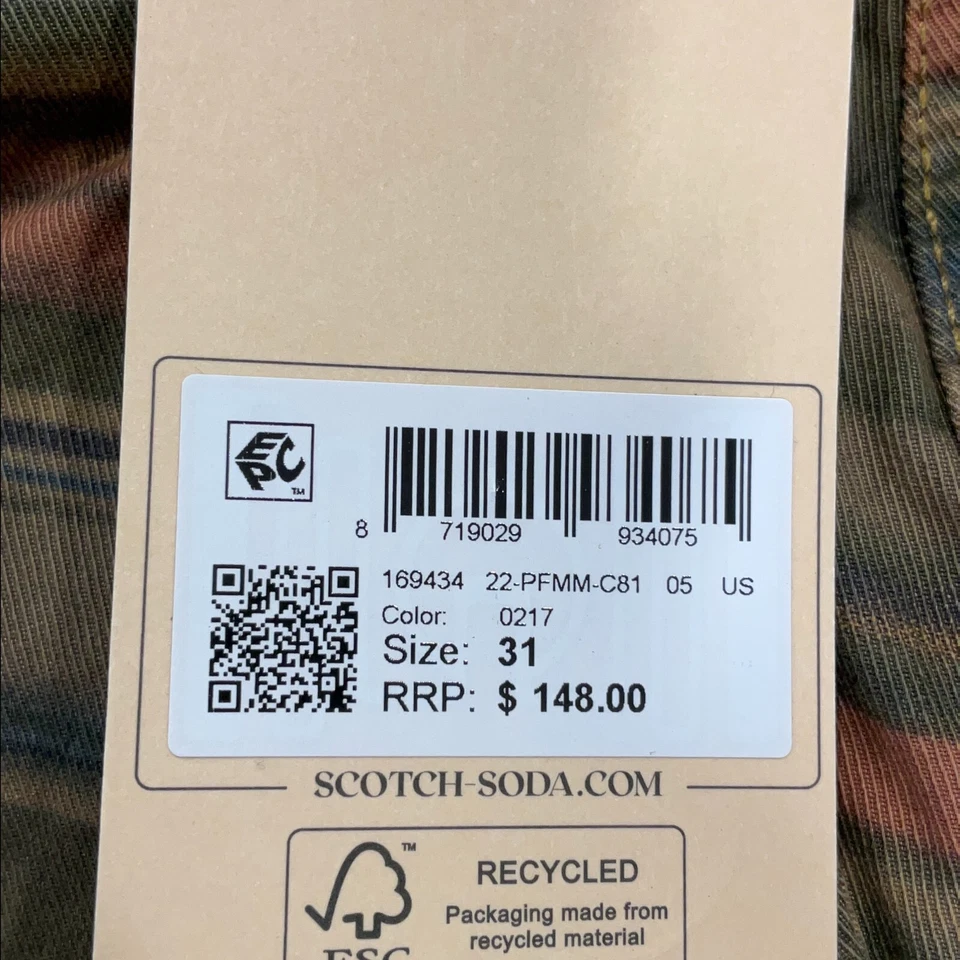 Pantalones Cortos Carga Scotch & Soda Para Hombre Talla 31 Marrón Rayas Bolsillo Calce Relajado Elastizados Foto 1 de 4