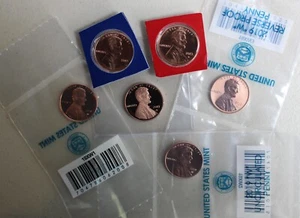 6 Münzen 2019 P D S und W Lincoln Schild Cent Jahresset Proof Reverse Proof & BU - Bild 1 von 8