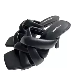 Abound Sandals Size 6.5 Black Square Toe Woven Slip On High Heels - Picture 1 of 8