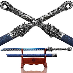 Cool Blue Handmade Dragon Sword Straight Carbon Steel Blade Chinese Tang Dao - Picture 1 of 10