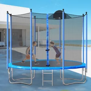 Kids & Adults 14FT Trampoline Inner Safety Net Ladder With Basketball Hoop - Picture 1 of 22