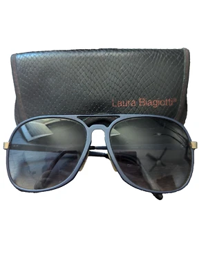 Laura Biagiotti Oversized Sunglasses Navy Frame and Gradient Lens- Vintage - Изображение 1 из 4