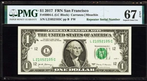 USA 1$ 2017 Note ~ Repeater 21052105 ~ Fr. 3004-L ~ PMG Gem Uncirculated 67 EPQ - Picture 1 of 2